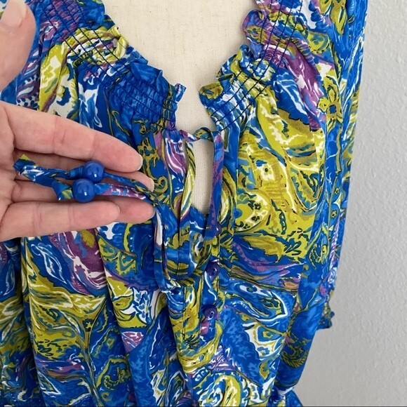 NWT.  Jones NY Blue Pink Floral Abstract Design Jewel Neck L-Sleeve Sexy Size 1X - Picture 2 of 13
